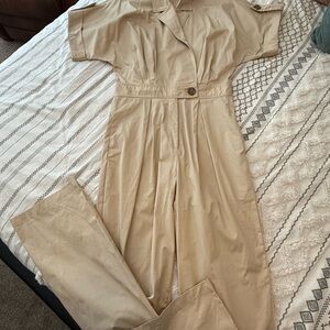 A Classy Chic Boutique Beige Utility Short-Sleeve Jumpsuit